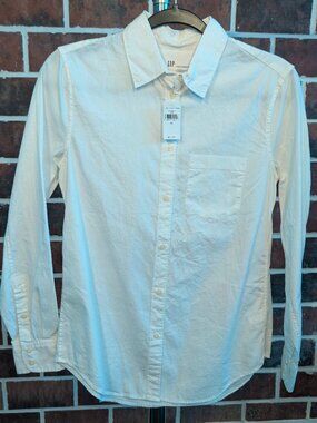 NWT GAP White Fitted Boyfriend Shirt Long Sleeve XS